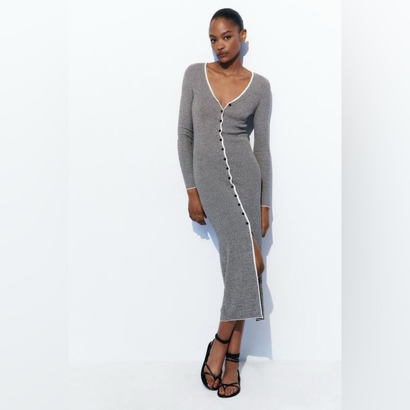 Zara Striped Knit Midi Dress - Size Medium - Picture 1 of 10